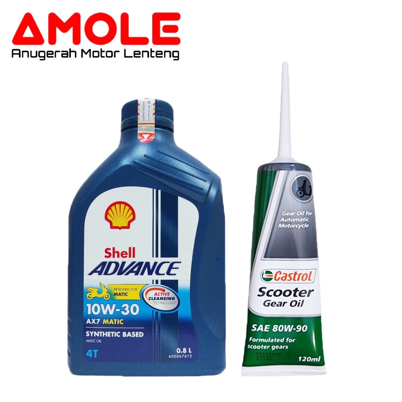 Paket Oli Shell AX7 Matic 0.8L Dan Oli Gardan Castrol