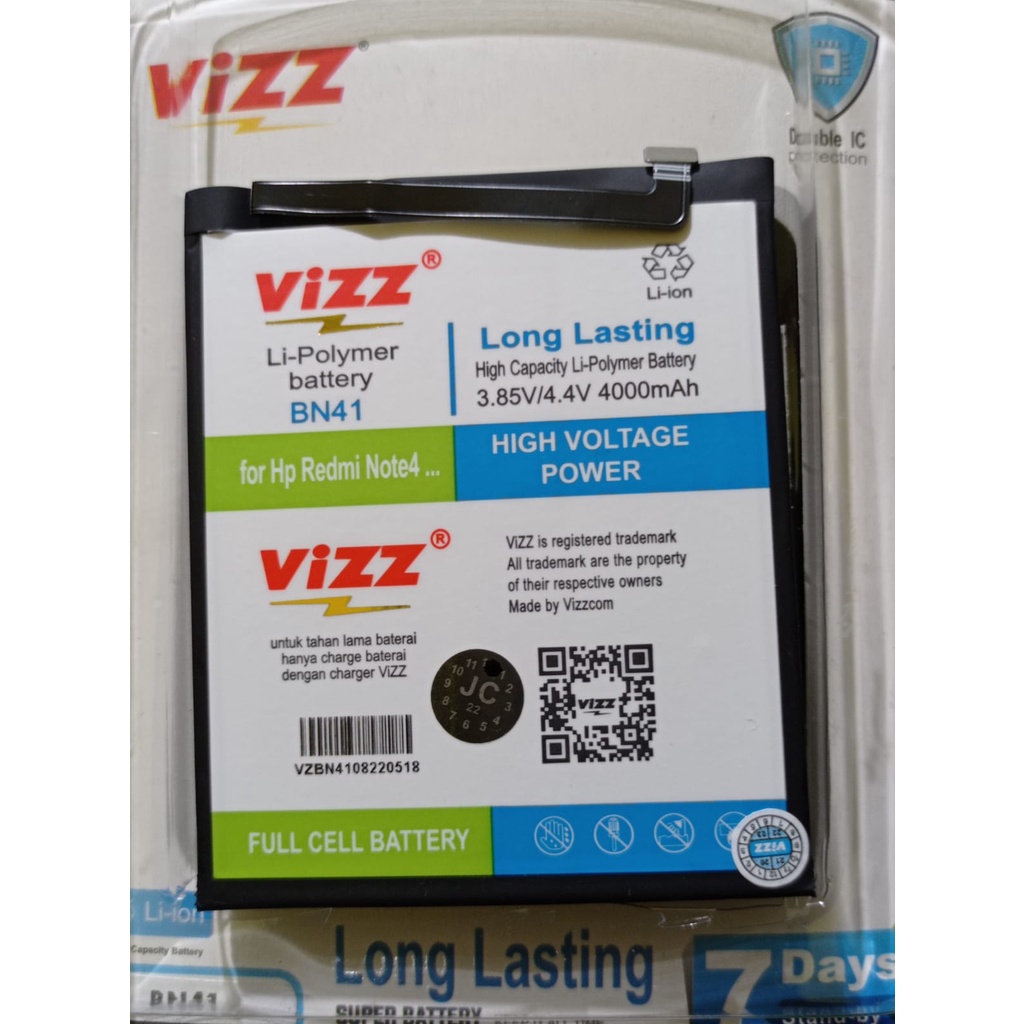 Baterai ori Double Power VIZZ Xiaomi Redmi Note 4 Redmi 4X BN41 BN-41
