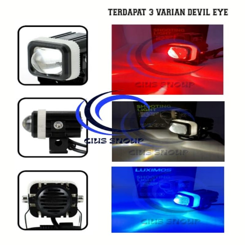 NINE LUXIMOS LAMPU LED SOROT R1 LASER 2 WARNA 4 MODE PUTIH, KUNING, PUTIH-KUNINGDAN DEVIL EYE R1 SHOOTING LINGHT MOTOR DAN MOBIL