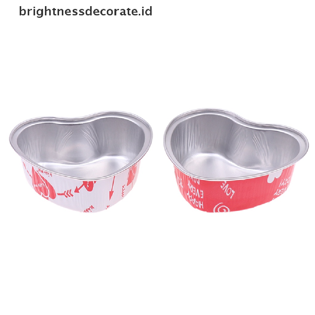 [Birth] 10pcs/set 100ML Cup Kue Aluminium Foil Berbentuk Hati Dengan Tutup Loyang Kue [ID]