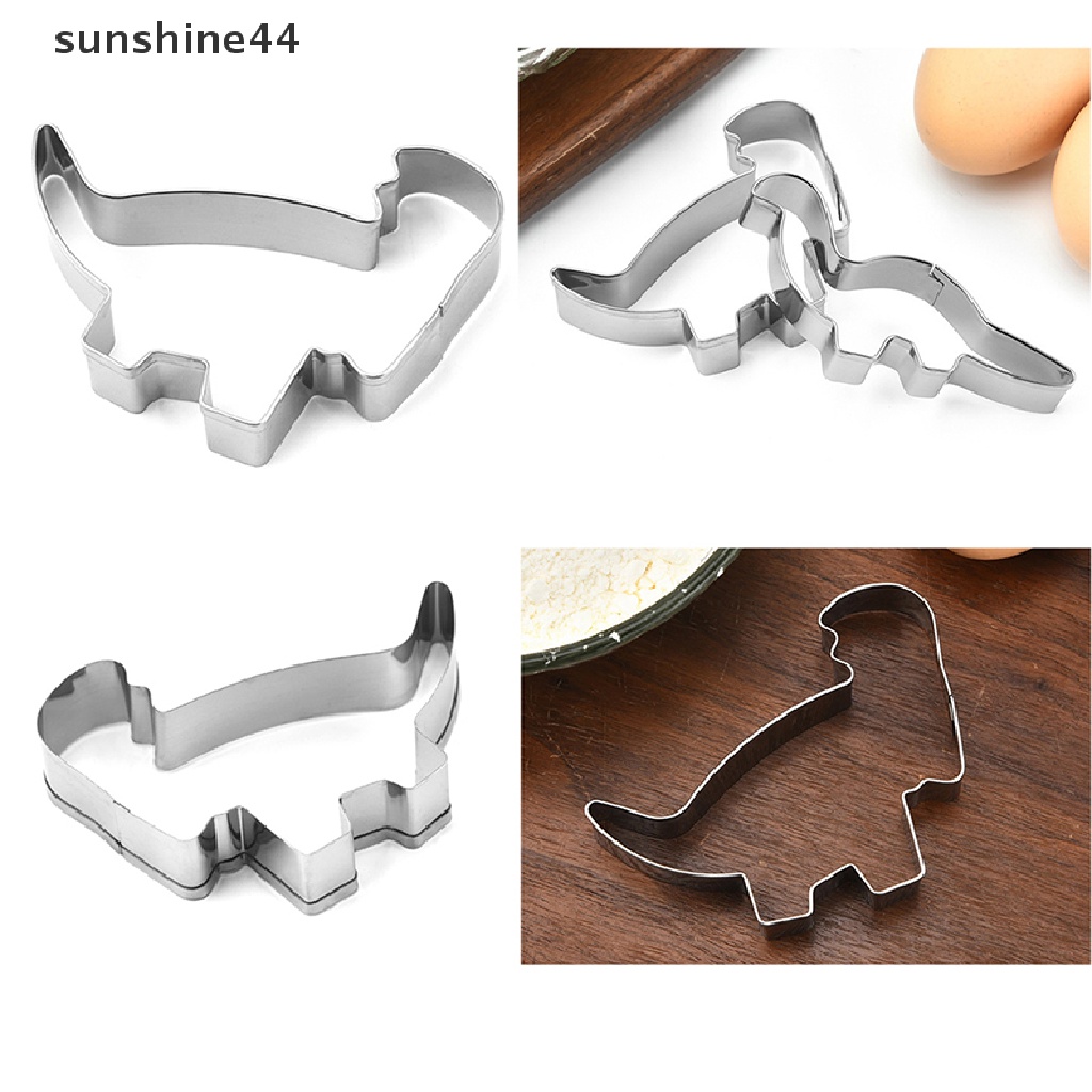 Sunshine 1/4Pcs Pemotong Kue Kering Alat Kue Rumah Anak-Anak Bentuk Dinosaurus Cetakan Stainless Steel.