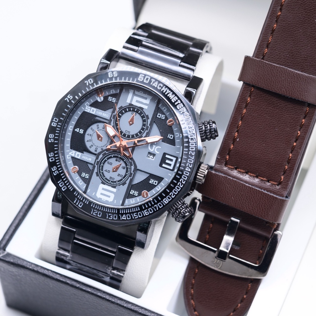 Jam Tangan Pria GC Tanggal Aktif Free Tali Kulit+Box H1708