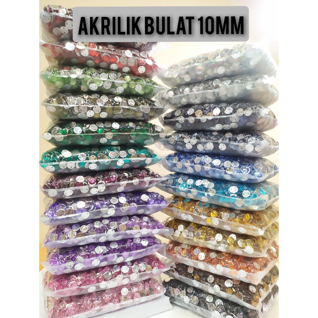 Payet / Diamond Kristal Akrilik Jahit Grade A Bulat 10 mm, 100 pcs