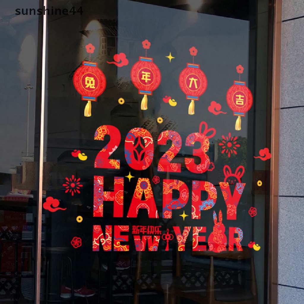 Stiker Kaca Jendela Toko Kelinci Sunshine 2023tahun Baru Happy New Year Wall Sticker.