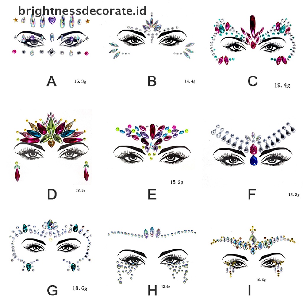 [Birth] 3d Rhinestones Stiker Wajah Tato Sexy Makeup Pesta Glitter Woman Face Jewels  [ID] Baju Kaos Distro Pria Wanita Lengan Panjang [ID]