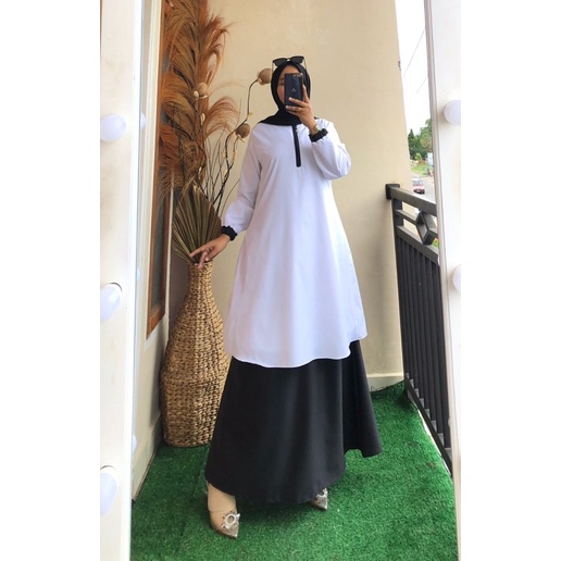 gamis putih hitam toyobo / gamis toyobo / gamis hitam putih