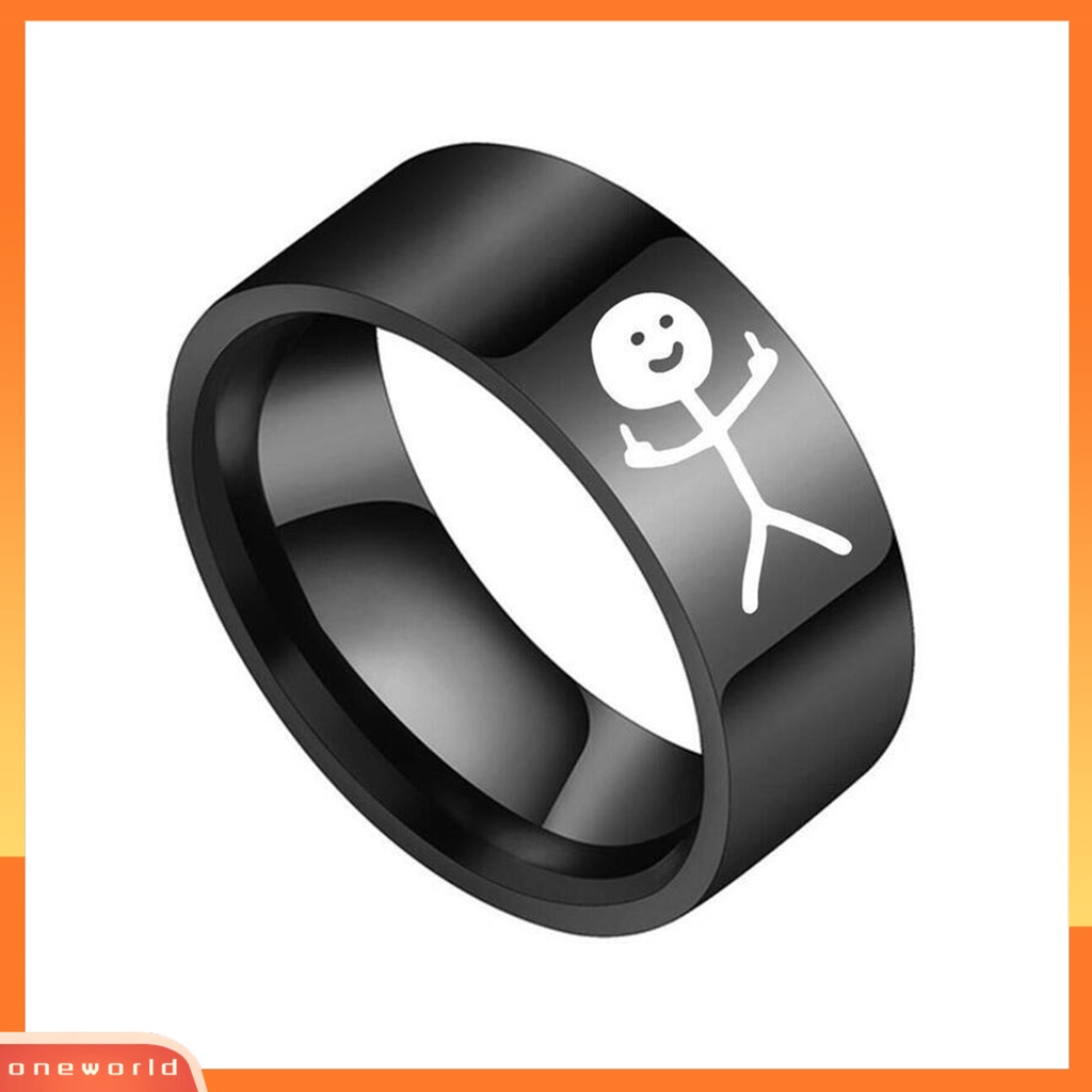 [ONWL] Cincin Pasangan Hip Hop Dipoles Fashion Perhiasan Hadiah Baja Titanium Gambar Tangan Stickman Graffiti Wanita Ring Untuk Perjamuan