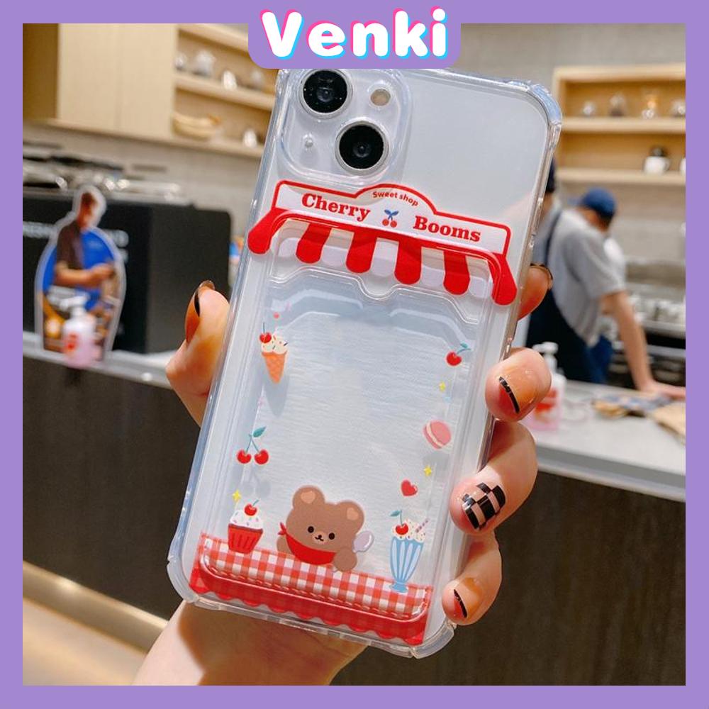 For iPhone 14 Pro Max Card Holder Case Clear Card Storage Back Cover Cute Ice Cream Shop &amp; Plant Shop Camera Protection Shockproof For iPhone 14 13 12 11 Plus Pro Max 7 Plus X XR