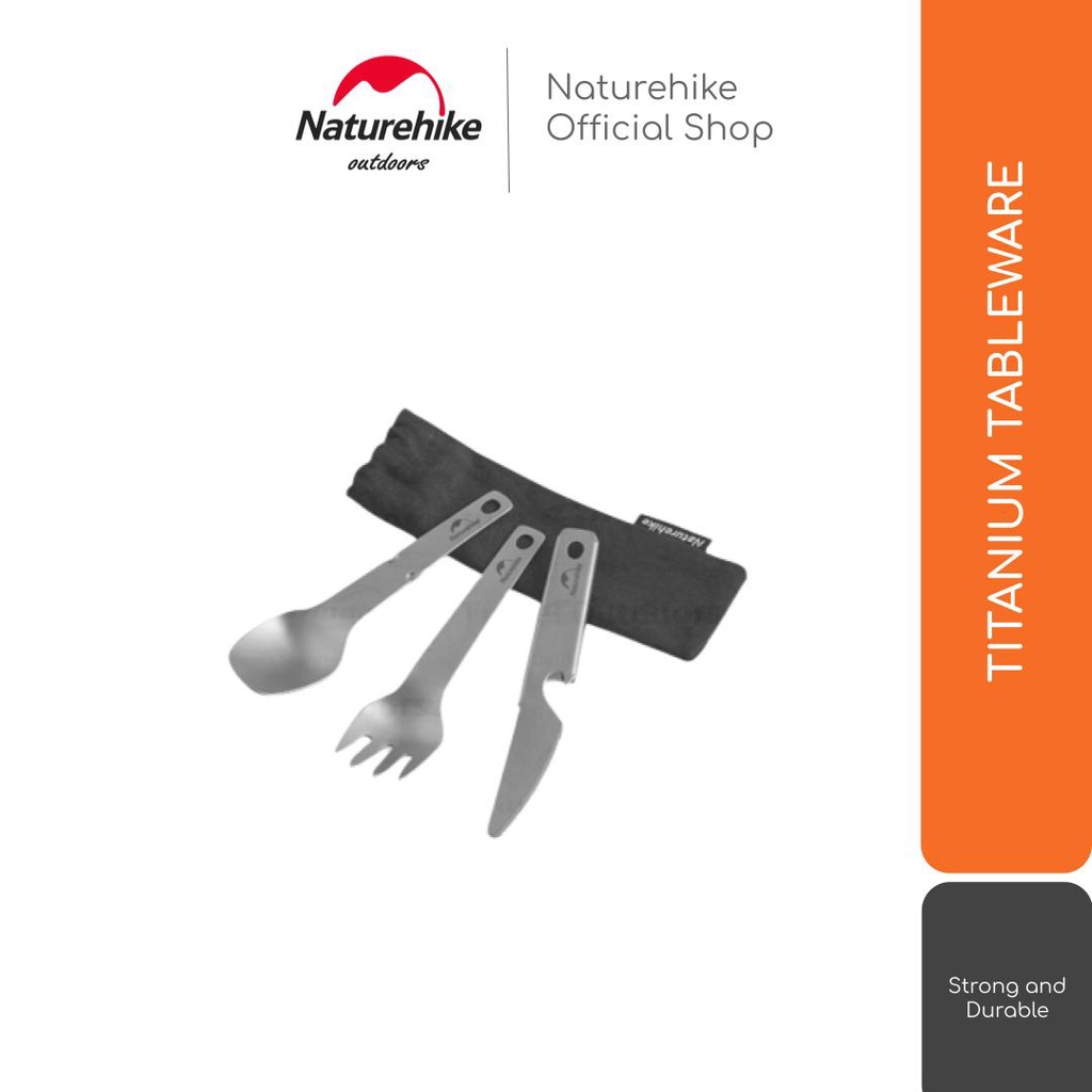 TITANIUM TABLEWARE PISAU SENDOK GARPU CAMPING NATUREHIKE CNH22CJ017