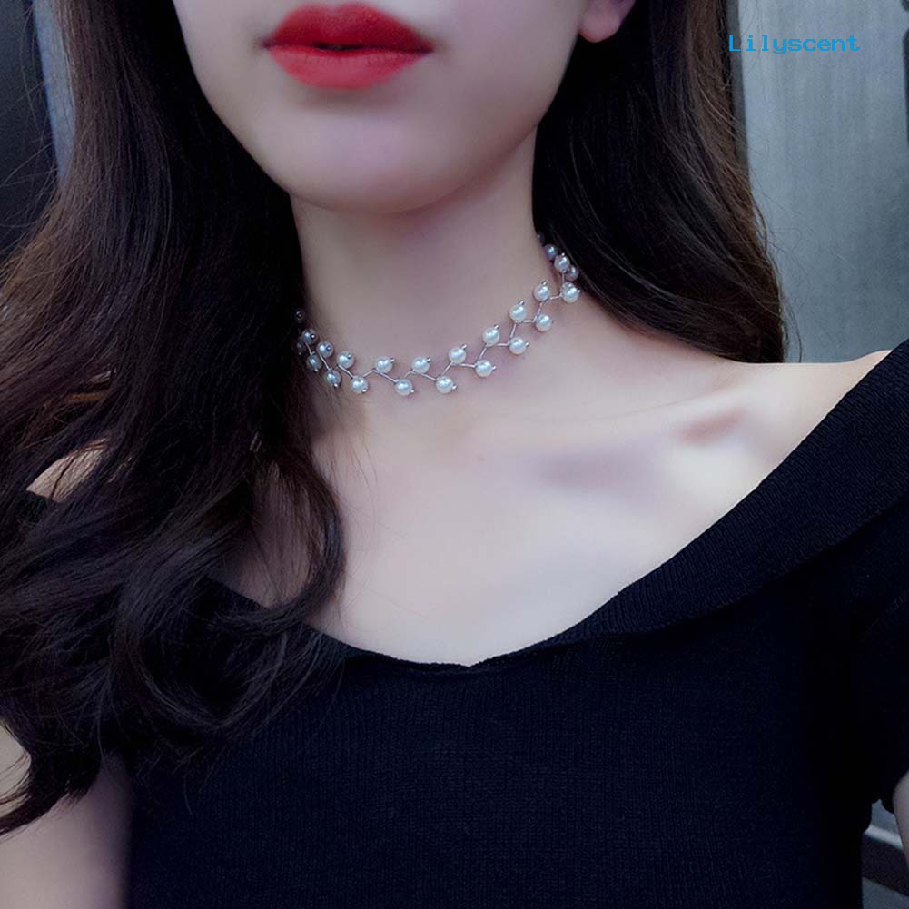 Ls Fashion Wanita Bercabang Mutiara Imitasi Manik-Manik Choker Kalung Pesta Perhiasan Hadiah