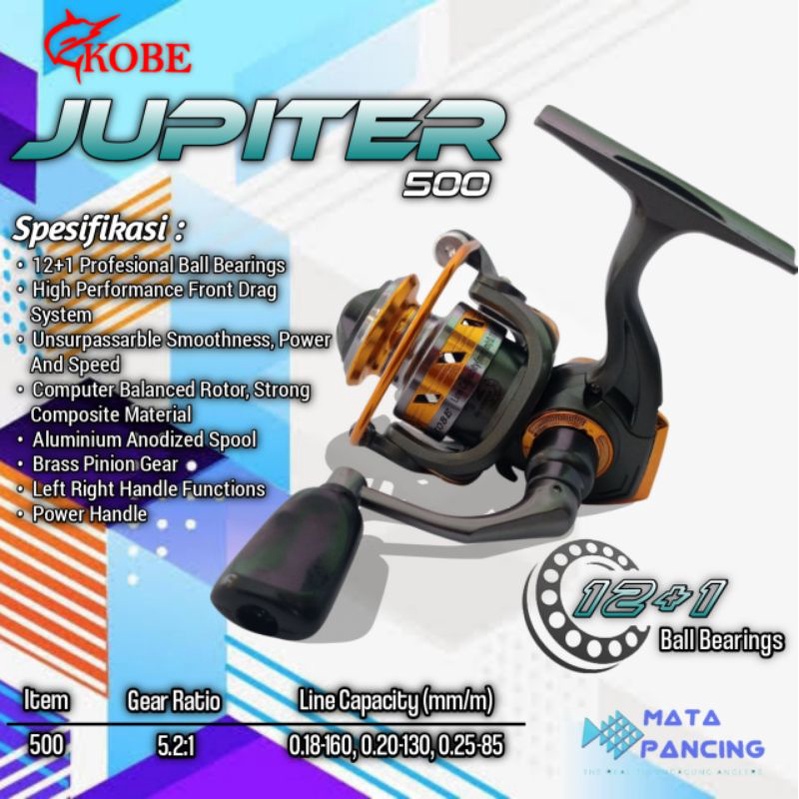 Reel kobe jupiter 500 power handle 12+1 ball bearings one way