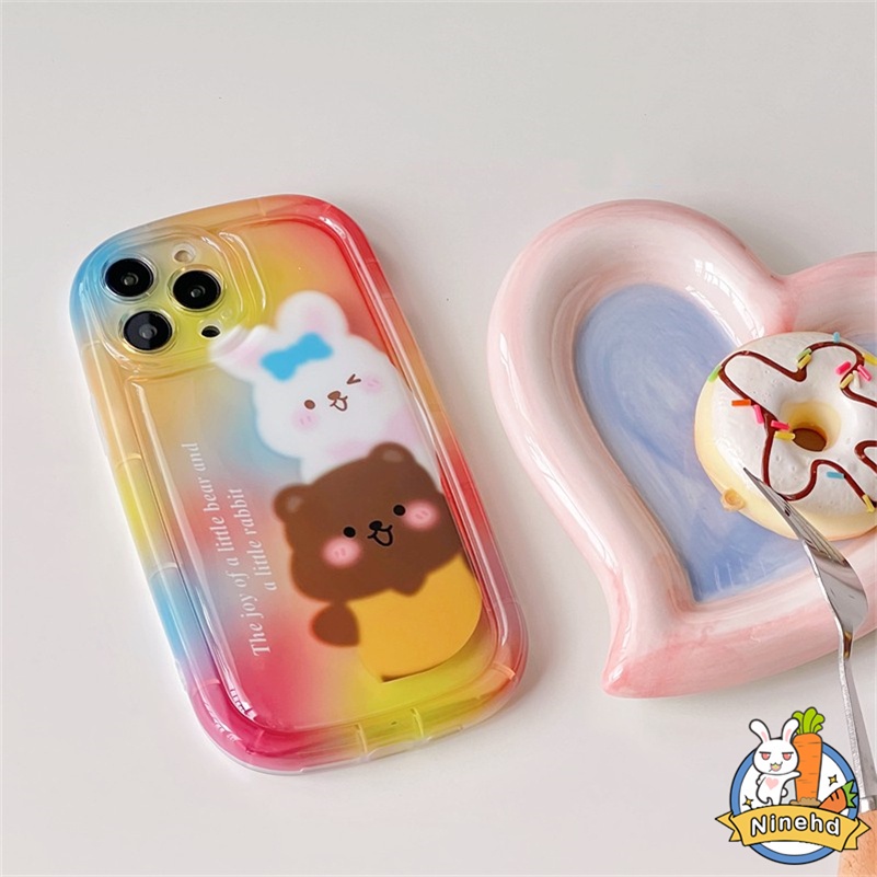 IPHONE Casing Kompatibel Untuk Iphone14 13 12 11 Pro Max X Xr Xs Max8 7 6 6s Plus Se2020Kartun Lovely Rabbit Tpu Silikon Casing Ponsel Tebal Airbag Shockproof Soft Case Cover Pelindung