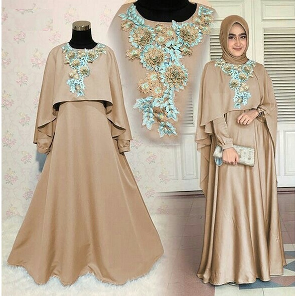 HOPYLOVY - Gamis Mewah Maxi Dress Wanita Busui Friendly + Outer Mawar