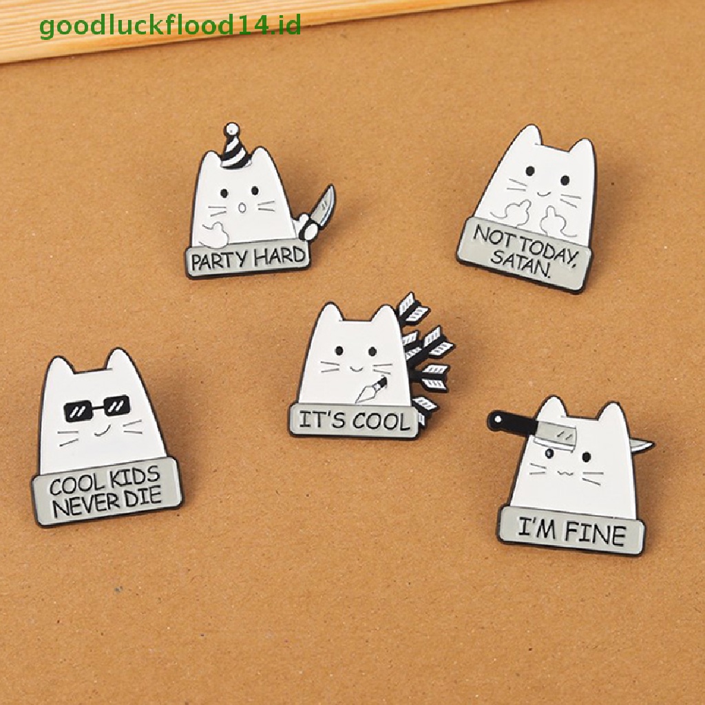 [GOOGFOUR] I'm FINE Enamel Pin Custom COOL KIDS NEVER DIE NOT TODAY Setan Cat Bros Lapel Badge Fun Kartun Perhiasan Hadiah Untuk Teman Anak [TOP]