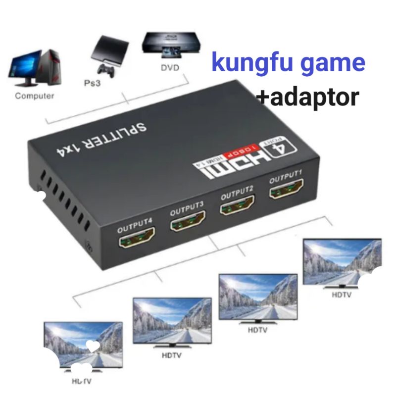 HDMI SPLITTER 4 PORT HUB 1x4 HD amplifier v1.4 3D