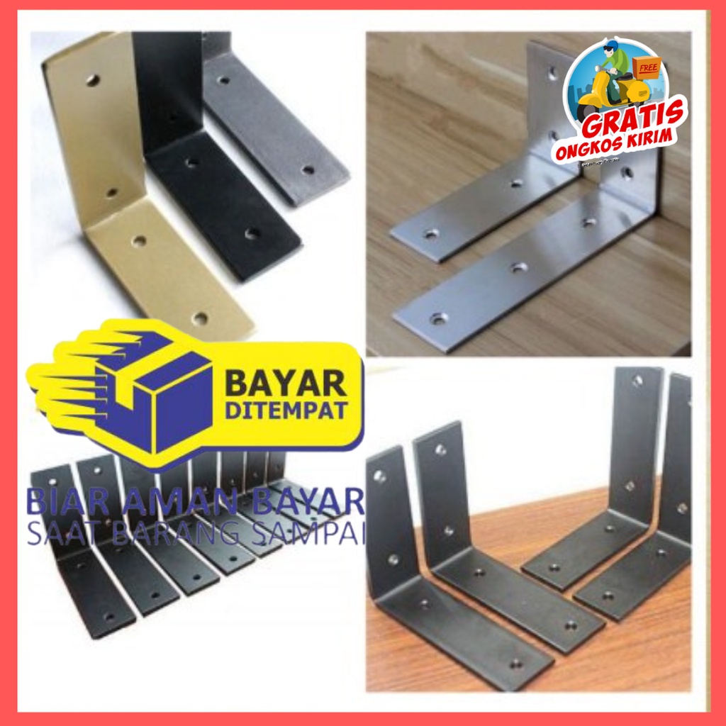 Braket besi penyangga ambalan rak buku siku (1 pcs) - Breacket rak dinding,Plat siku rak dinding,Amb