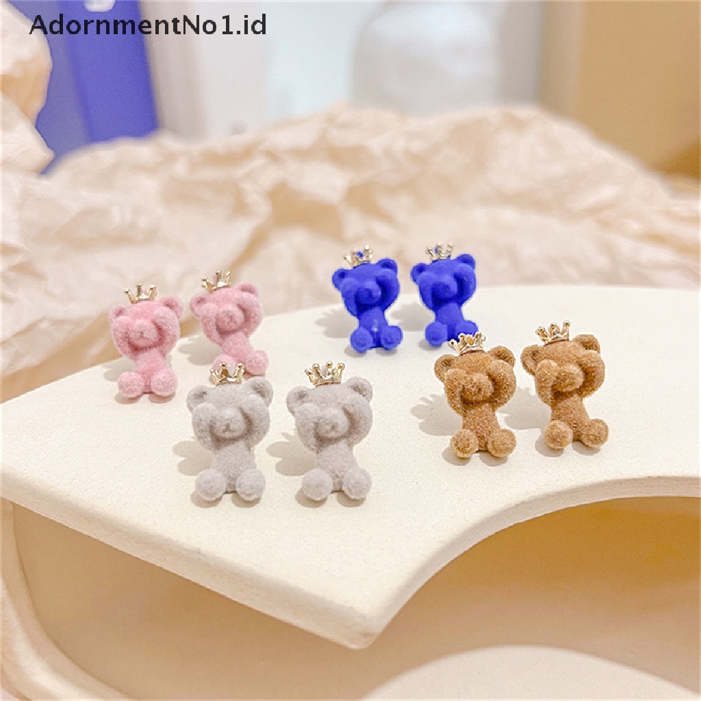 [AdornmentNo1] Lucu Flocking Plush Bear Stud Earrings Gadis Kawaii Hewan Anting Perhiasan Hadiah Pesta [ID]