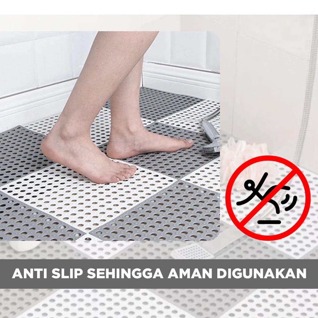 Alas Keset Berlubang Kamar Mandi Warna Anti Slip Ukuran 30x30cm Anti Licin Perlengkapan Kamar Mandi Import - D7A1 - Lucky Star