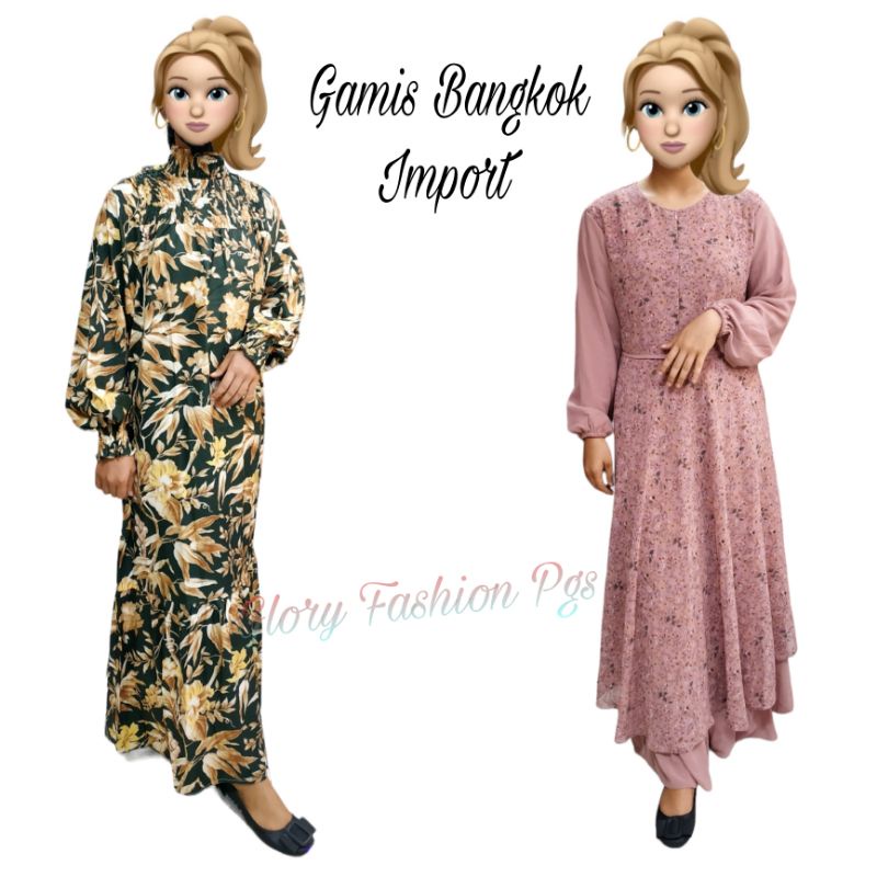 GAMIS BANGKOK REMAJA WANITA MOTIF BUNGA MIDI DRESS BANGKOK BUNGA PEREMPUAN BAHAN KATUN PREMIUM IMPOR