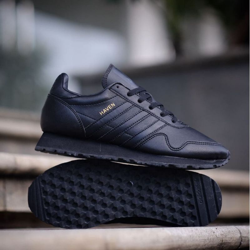 Adidas Haven Full Black Original OEM Sneakers Pria / Sepatu Hitam Polos