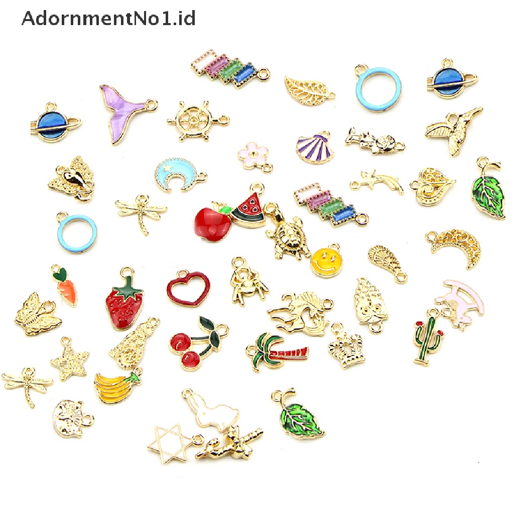 [AdornmentNo1] 50pcs/set Manik-Manik Enamel Campur Ch Liontin Membuat Kerajinan Temuan Perhiasan DIY [ID]