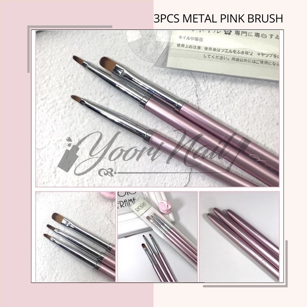 3pcs metal pink brush 3pcs set nail art kuku brush oval uv gel kuas oval