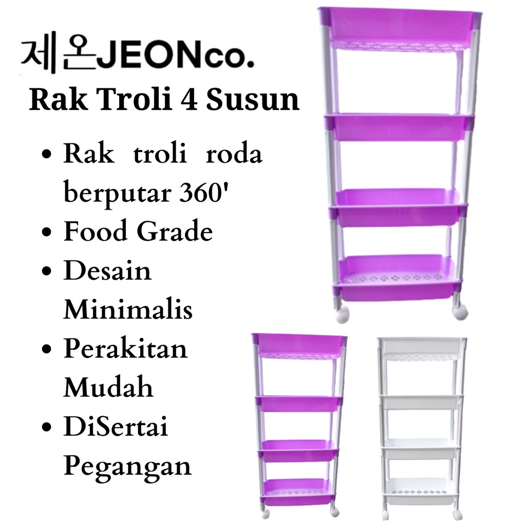 Rak Trolly Jeon 4 Susun Rak Susun 4 Plastik Rak Plus Roda Rak Trolley Rak Troli Rak Dapur Rak Kosmetik