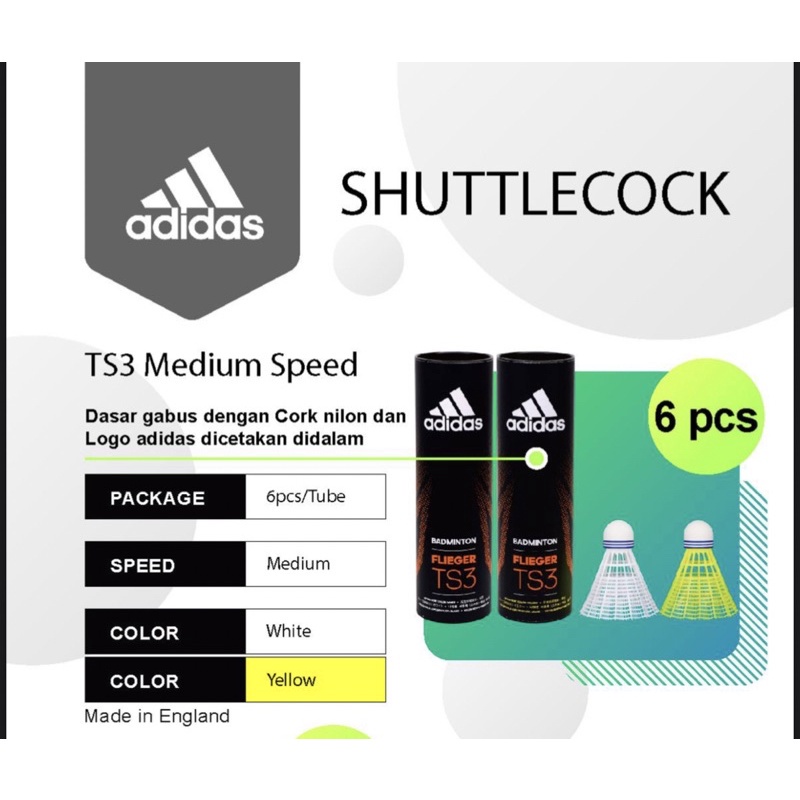Shuttlecock Plastik ADIDAS FLIEGER TS3 TS 3 Kok Cock Bola Bulu Tangkis Badminton Original