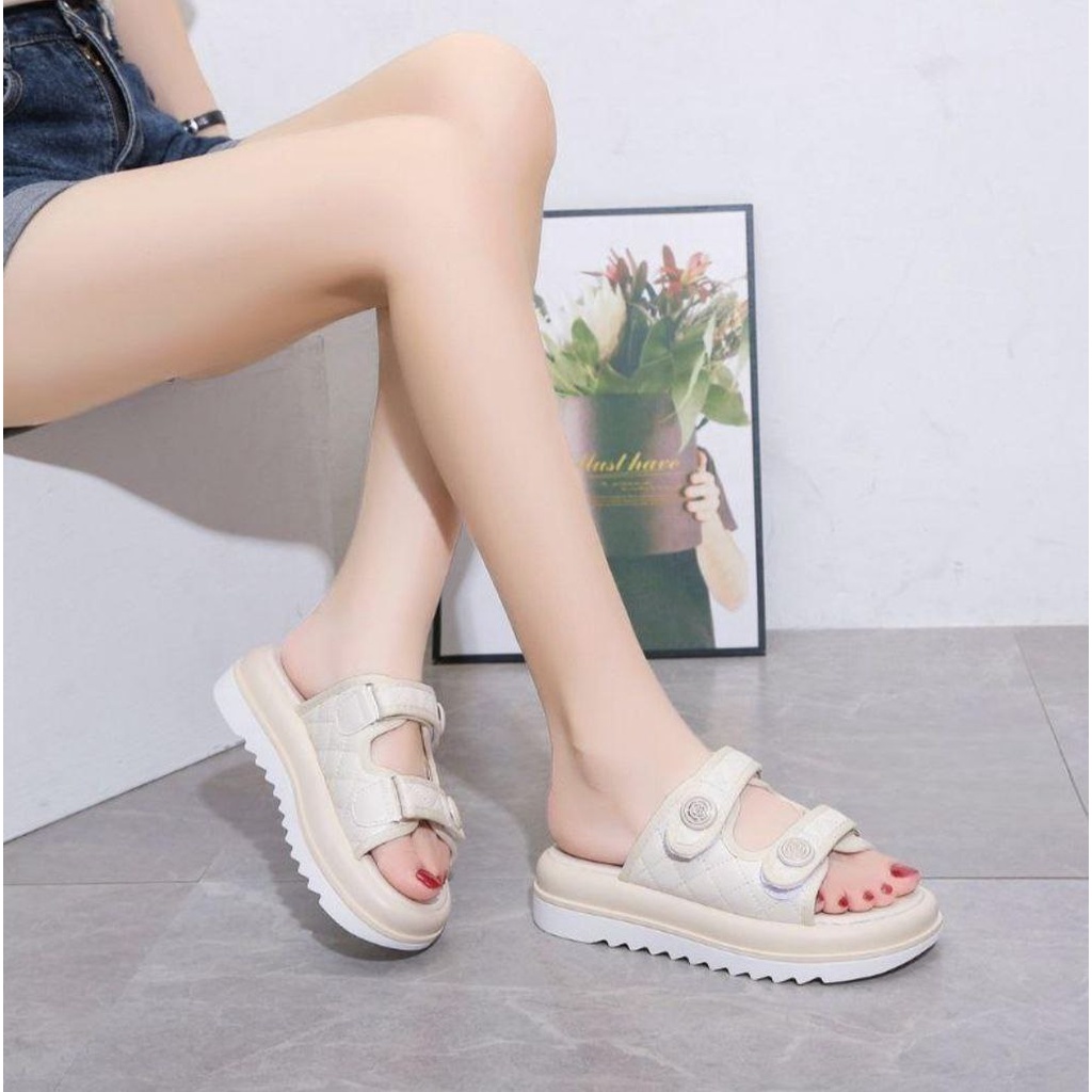 DDXX0789 Sandal Wanita Slip On Strap Fashion Import CASSIE Ready Jakarta Bisa COD (With Box)