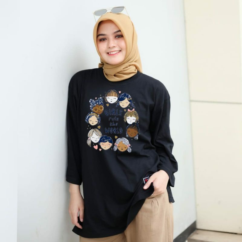 Kaos Oversize Wanita Lengan 7/8 bahan Cotton Combed 24s | Beli 4 Gratis 1 Kaos Random |