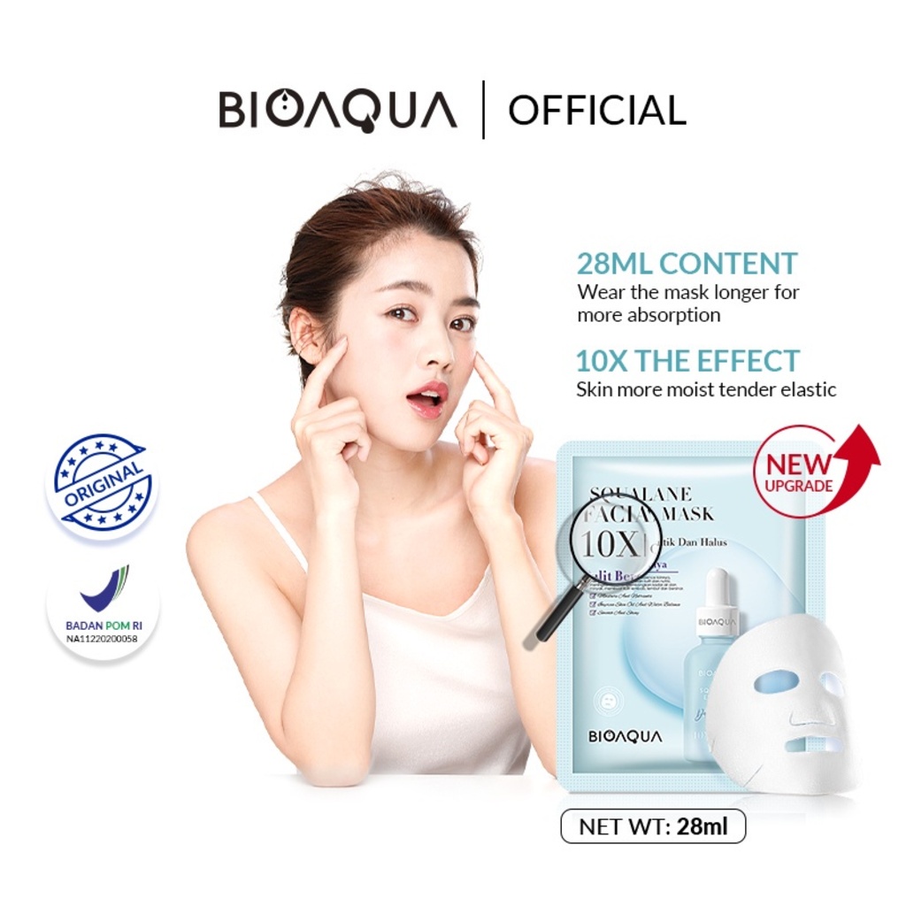 BIOAQUA Sheet Mask 10x Squalane Brightening Moisturizing Antioxidant &amp; Anti Aging Skin Care Masker Wajah Sachet 100% Original