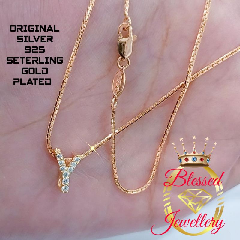 KALUNG PERAK ASLI 925 LAPIS EMAS MODEL ITALI SANTA LIONTIN HURUF Y