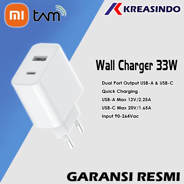 XIAOMI Mi Wall Charge 33W Adapter Type-A + Type-C Garansi Resmi Original