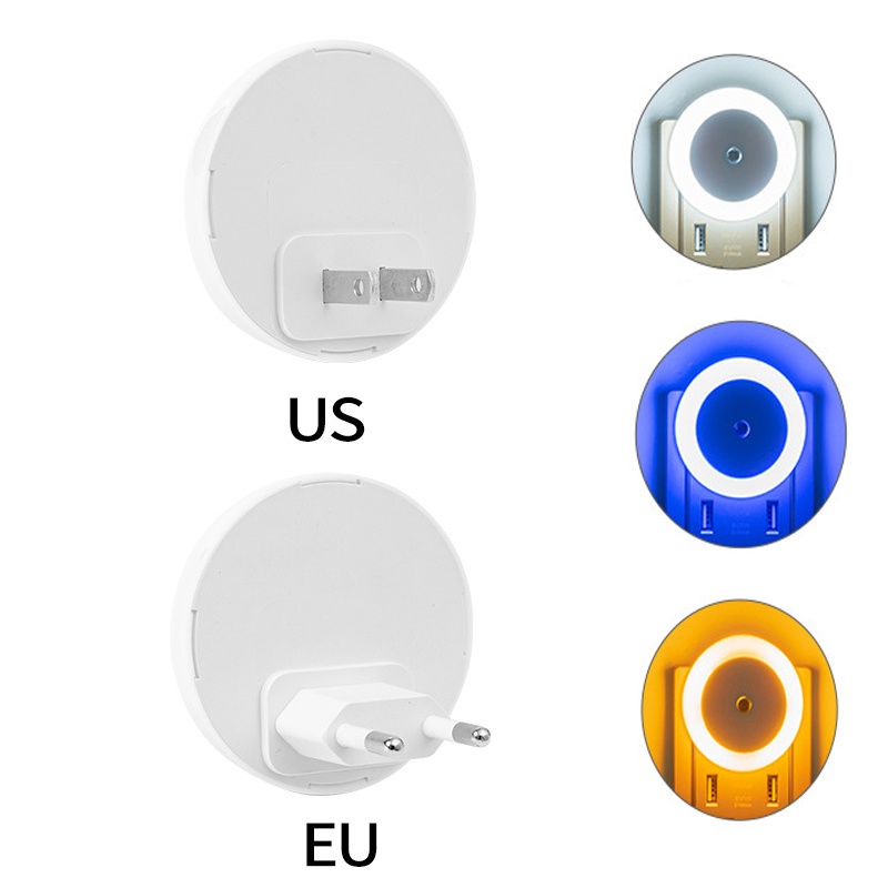 Us/eu Plug Round Light-sensitive Small Night Light/Saklar Otomatis Portabel Lampu Dinding Sangat Terang/Lampu Baca Darurat Asrama Rumah