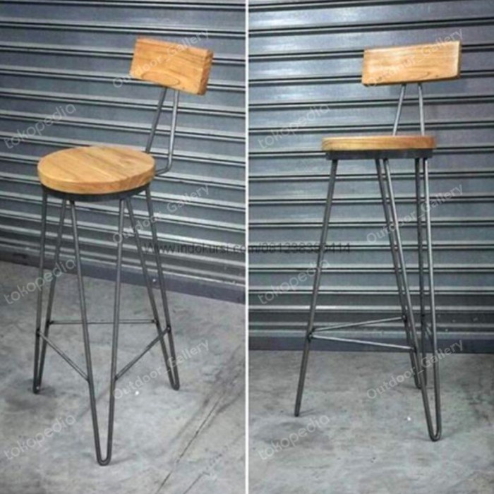 Kursi Bar Kursi Cafe Industrial besi Minimalis Kursi Kayu Outdoor