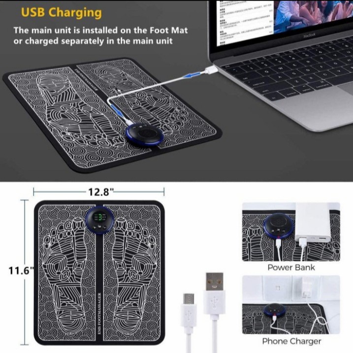 Pemijat Kaki Elektrik USB Cas 6 Mode - EMS Foot Massager Mat Pijat
