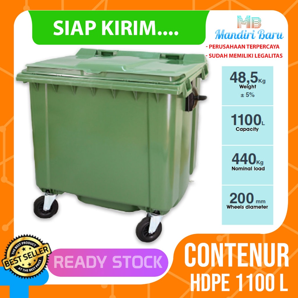 Tempat sampah beroda 1100 Liter HDPE CONTENUR, Tong sampah plastik HDPE