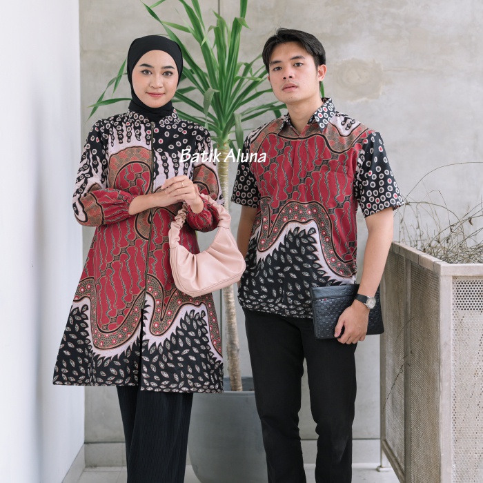Baju Batik Couple Pasangan Katun Premium Full furing Lapis Trikot Batik Sarimbit Original Solo Atasa