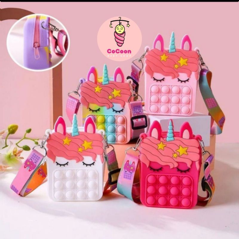 Tas Pop It Unicorn / Tas Selempang Anak Lucu / Mainan Pop It