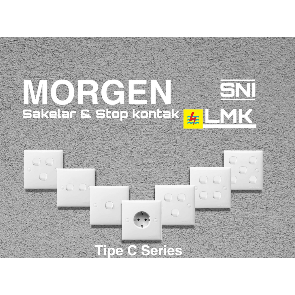 Morgen Saklar IB C Series SK Arde, Engkel, Seri,Triple ,Empat, Lima , StopKontak Arde + Switch + LampuIndikator , Socket AC + Switch + LampuIndikator Model clipsal classic SNI