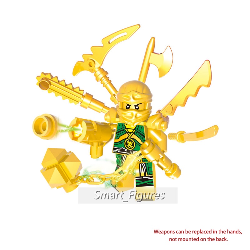 Golden Ninjago Dengan Banyak Senjata Lloyd Kai Jay Walker Nya Zane Robort Anak Rakitan Mainan Hadiah Phantom Ninja