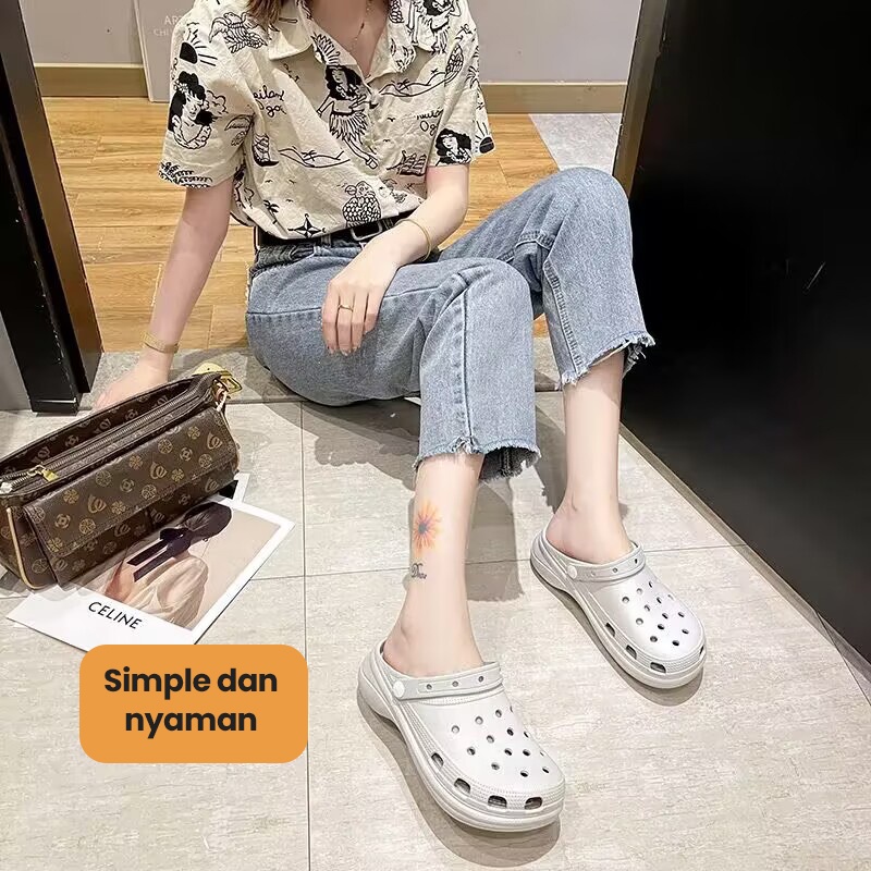 Mainland Sandal Baim Slop Wanita Sendal Crocs Lubang Pin Jibbits Tempelan Stiker Lucu Kekinian HSN124