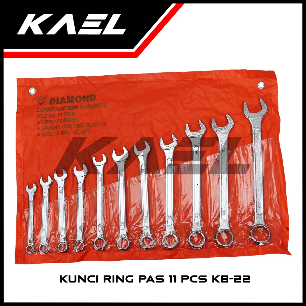 Kunci Pas Ring Set 8 Pcs Open End Wranch 6-7-8-9-10-11-12-13-14-15-16-17-18-19-20-22 Alat Perkakas Petukangan