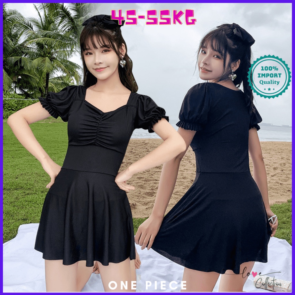 Baju Renang Remaja Perempuan One Piece Hitam Polos Sexy Swimsuit Pantai Import Korea Style LC307