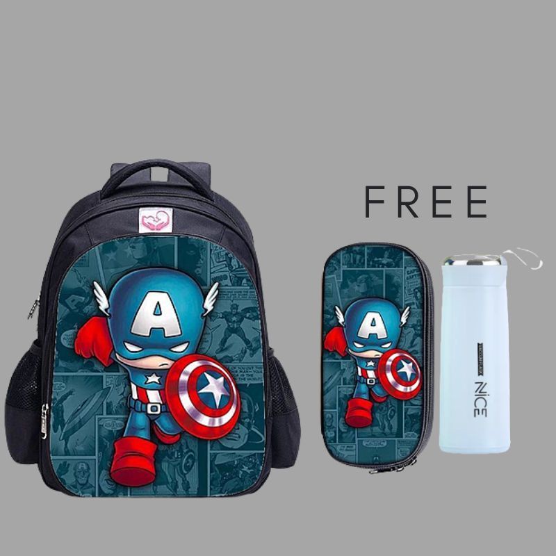 Tas Ransel Spiderman  Avangers +botol Ransel plus kupluk pelindung kepala Ransel anak sekolah TK SD