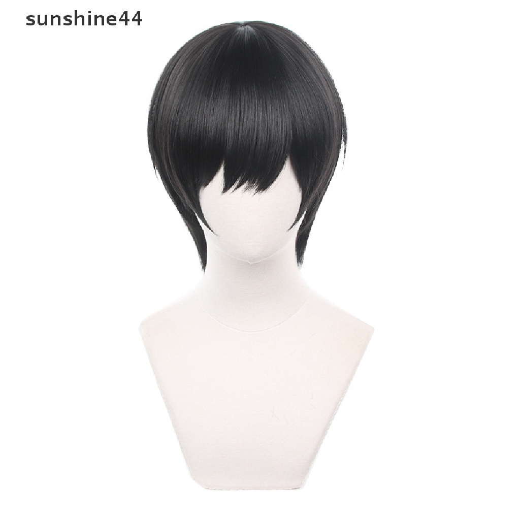 Sunshine Anime Chain Man Yoshida Hirofumi Cosplay Wig Pendek Hitam Tahan Panas Sintetis Wig Pesta Halloween.