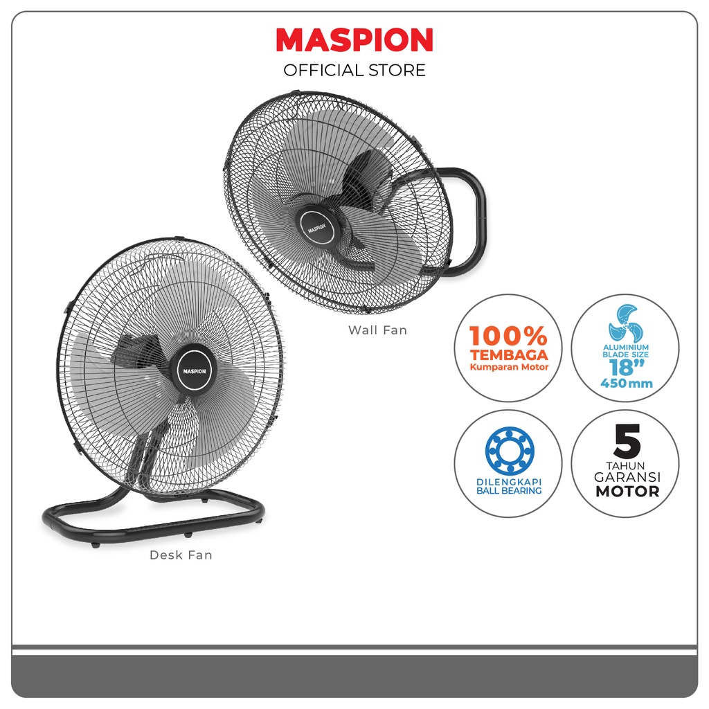 Maspion Power Wall Fan Kipas Angin Dinding 18 Inch PW-450D