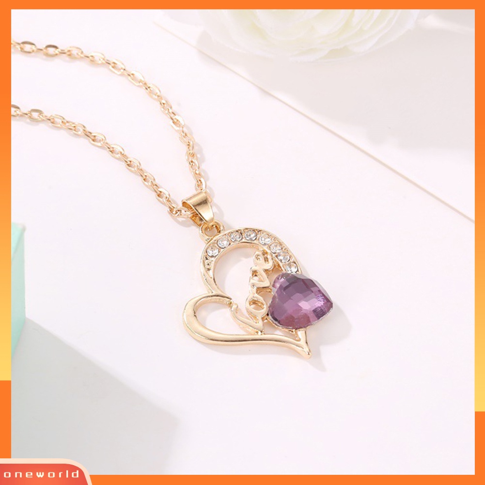 [oneworld] Cinta Hati Liontin Kalung Berlian Imitasi Hias Anting Cincin Wanita Set Perhiasan