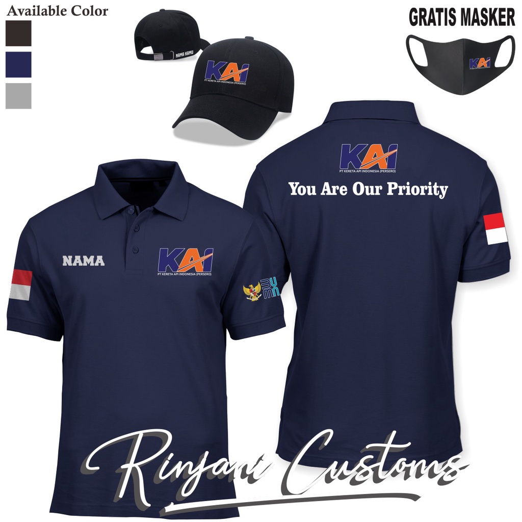 KAOS POLO GRATIS NAMA DAN MASKER - BAJU KERAH KERETA API INDONESIA - BAJU KERAH BUMN KAI