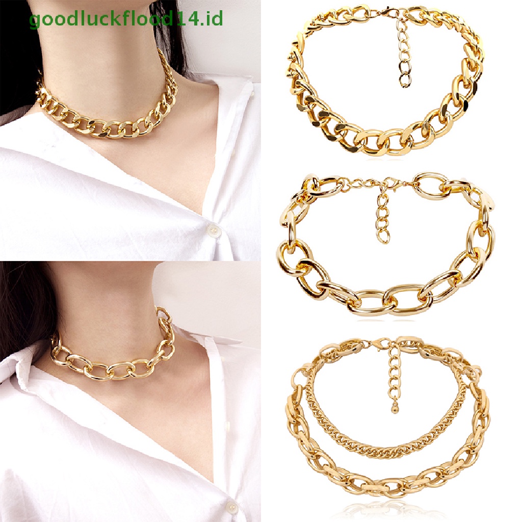 [GOOGFOUR] Kalung Choker Punk Hip Hop Untuk Wanita Statement Gothic Cuban Chunky Necklace [TOP]